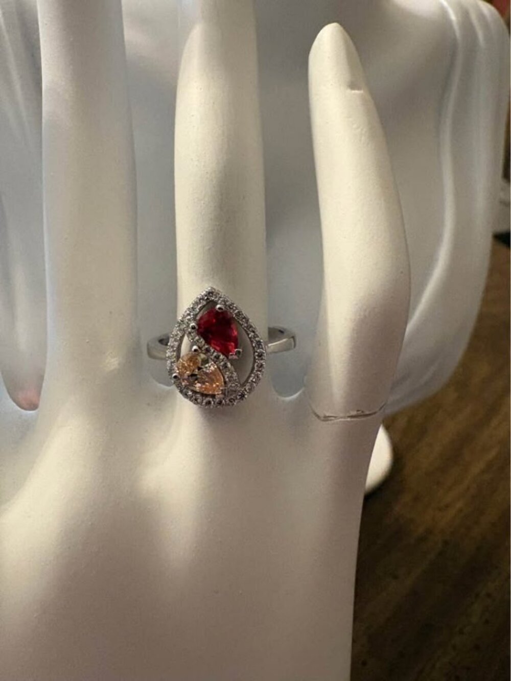 Sterling Silver Two-Stone Pear Cut Halo Moissinite Ring Size 6